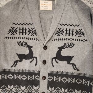 Weatherproof Vintage Gray Reindeer Fair Isle Shawl Collar Cardigan Sweater, XL